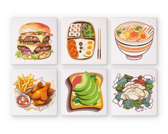 Set of 6 Mini Paint by Numbers - Foodie Fun – Easy Canvas Painting DIY Art - Gift Idea