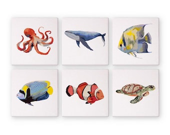 Set of 6 Mini Paint by Numbers - Marine Creatures – Easy Canvas Painting DIY Art - Gift Idea