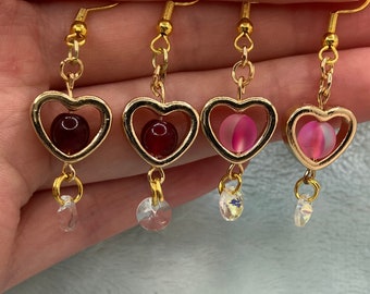 Gold Heart Bead Earrings