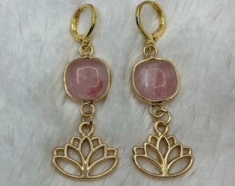 Pendientes de flor de loto rosa y dorado