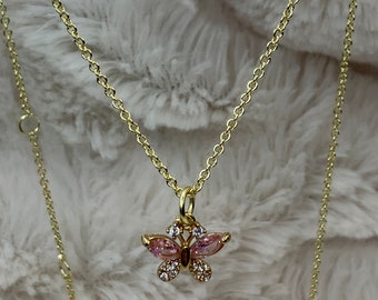 Pink Butterfly Charm Necklace