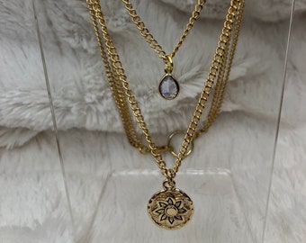 Gold Sun Charm Double Layer Necklace
