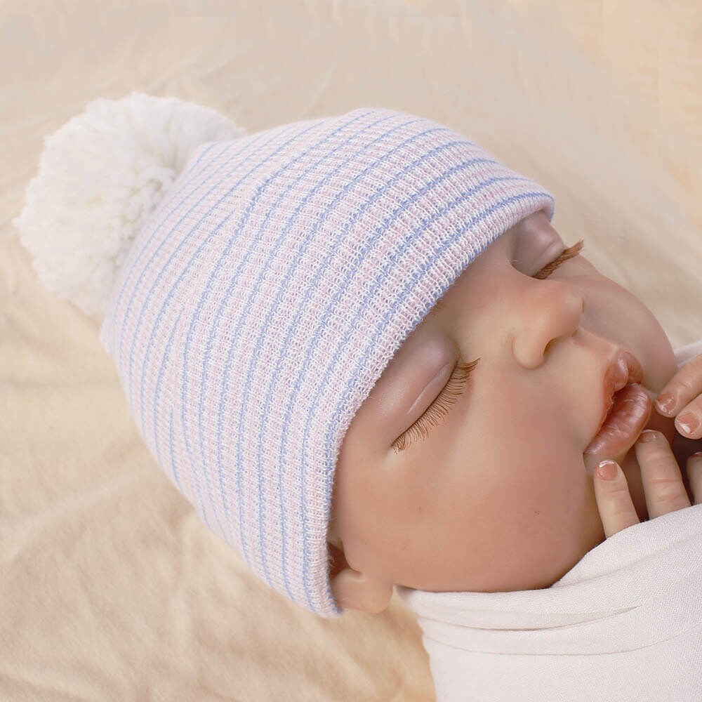Neutral Newborn Boy Hospital Hat Pom Pom Hat Baby Hat Etsy