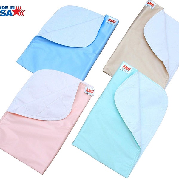 4 Pack Washable Bed Pads/Reusable Incontinence Underpads 18x24 - Blue, Green, Tan and Pink - Ideal for Children and Adults