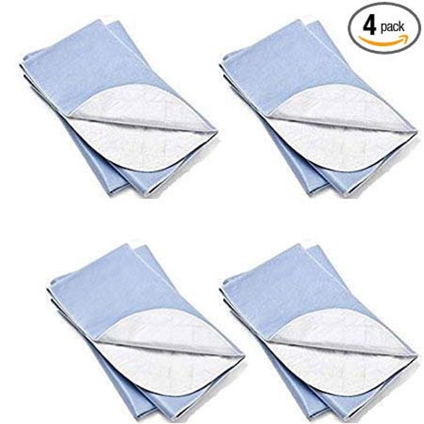 4 Pack 30x36 Washable Bed Pads/Reusable Incontinence Underpads Ideal for Children and Adults Incontinence Protection/Blue Cloth Chucks