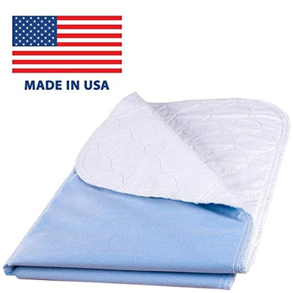 2 Pack - 100% Cotton Large Size Washable Bed Pad/Large Incontinence Underpad - 36 X 52 - Jumbo Mattress Protector - Blue