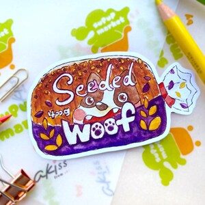 Sticker Pain aux graines de chevet et chiot - aquarelle dessinée à la main