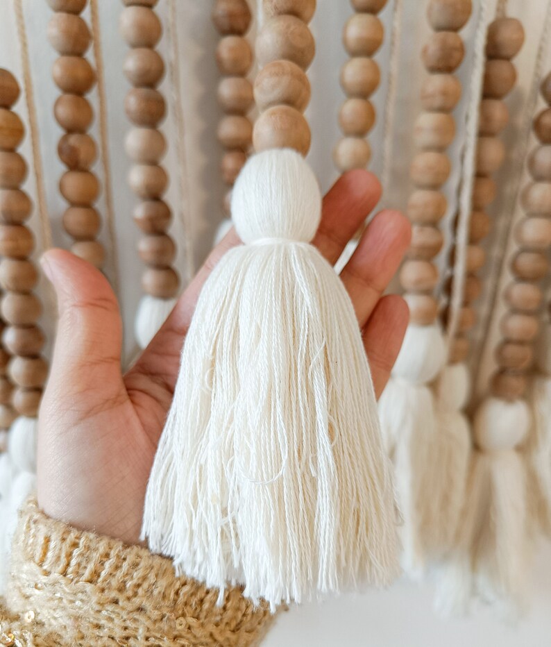 Boho Beaded Wall Hanging, Wooden Beads Hanging Tapestry, Farmhouse Bead Wall Art, Bohemian Wall