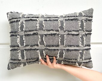 Boho Cushion, Handloom Cotton Cushion Cover with Fringes, Lumbar, Throw Cushion14 x 20 inches