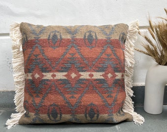 Kilim Print Cushion Cover, Boho Cushion Cover, Throw Cushion (20 x 20 inches)