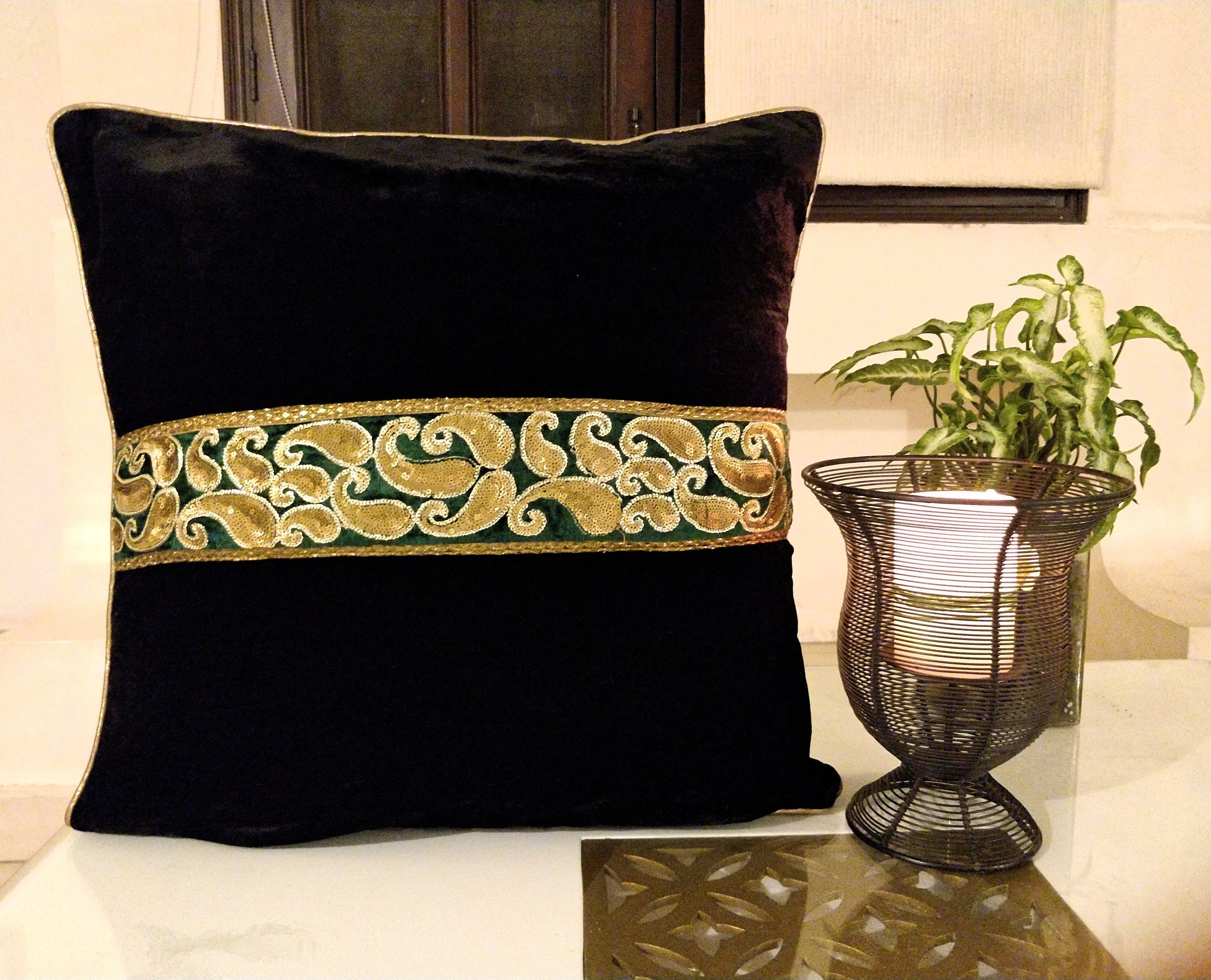 Vintage Cushion Cover Embroidered Cushion Cover Velvet Etsy UK