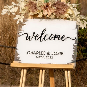 Gebürstetes Hochzeits-Willkommens-Schild - Brautparty-Schild - Acryl-Hochzeitsschild mit Rückseite gemalt - Individuell bemaltes Willkommensschild, Baby-Dusche-Zeichen