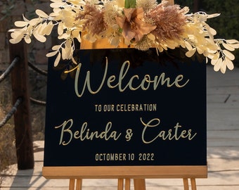 Black Acrylic Wedding Welcome Sign - Wedding Signage - Acrylic Wedding Sign - Custom Black Welcome Sign, Gold Welcome Sign