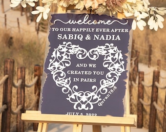 Signo de bienvenida de boda de acrílico cepillado, caligrafía árabe personalizada, signo de Nikah, signo de compromiso, signo de boda islámico, arte islámico