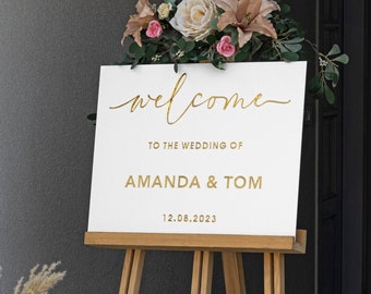 Acrylic Wedding Welcome Sign, Welcome To Our Wedding Sign, Modern Gold Acrylic, Personalised Wedding Decoration, White Acrylic Wedding Sign