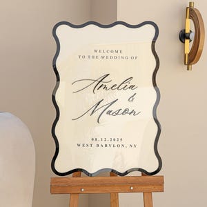 Placa de casamento de acrílico com nomes 3D, placa de recepção de casamento de acrílico, placa de boas-vindas de casamento personalizada, placa de boas-vindas de cerimônia, placas de chá de panela