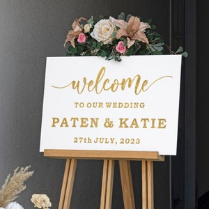 Acrylic Wedding Welcome Sign, Welcome To Our Wedding Sign, Modern Gold Acrylic, Personalised Wedding Decoration, White Acrylic Wedding Sign