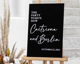 3D Black Acrylic Wedding Welcome Sign, Party Starts Now Welcome Sign, Shiny Black Acrylic sign, Wedding Ceremony Welcome Sign