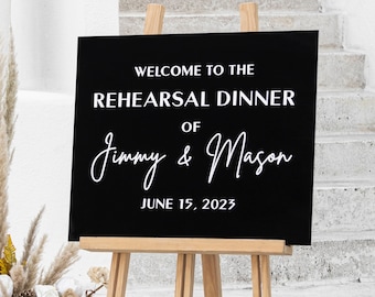 Acrylic Rehearsal Dinner Welcome Sign, Black Acrylic Sign, Black Acrylic Wedding Welcome Sign, Shiny Black Acrylic, Ceremony Welcome Sign