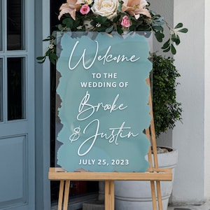 Segno di benvenuto per matrimonio spazzolato - Segno di addio al nubilato - Segno di matrimonio in acrilico dipinto sul retro - Segno di benvenuto dipinto su misura, segno di Baby Shower