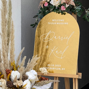 Arched Wedding Sign, Gold Mirror Acrylic Welcome Sign, Gold Mirror Wedding Signage, Wedding Reception Decor, Wedding Stationery