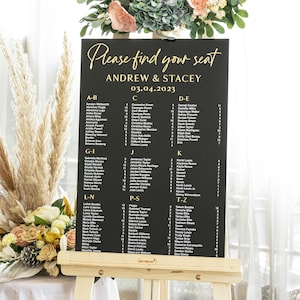 Black Acrylic Seating Chart, Wedding seating chart, wedding seating sign, Please Be Seated Wedding Sign, Wedding Guests Plan