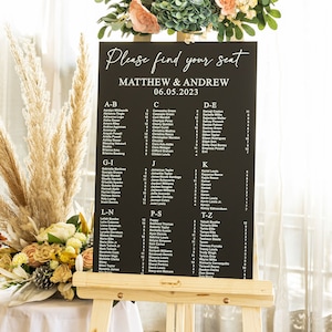 Black Acrylic Seating Chart, Wedding seating chart, wedding seating sign, Please Be Seated Wedding Sign, Wedding Guests Plan