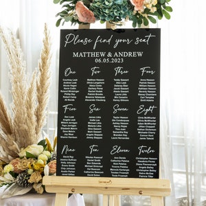 Black Acrylic Seating Chart, Wedding seating chart, wedding seating sign, Please Be Seated Wedding Sign, Wedding Guests Plan