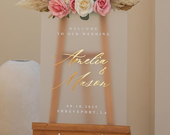 Frosted Acrylic Wedding Sign with Gold Mirror Names - Wedding Welcome Sign - Custom Acrylic Sign - Wedding Reception Decor - Wedding Signage