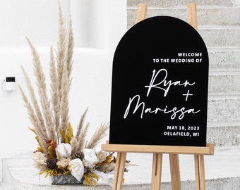 Arched Welcome Sign, Black Acrylic Sign, modern wedding decor, Black Acrylic Wedding Welcome Sign, Shiny Black Acrylic,Ceremony Welcome Sign