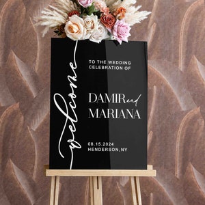 Black Acrylic Welcome Sign for Wedding Reception Decor - Wedding Welcome Sign - Wedding Signage - Modern Wedding Signs - Black Wedding Decor