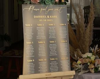 Custom Acrylic Wedding Seating Chart | Frosted Sign | Elegant Guest List Display | Please Find Your Seat Sign | Modern Wedding Decor