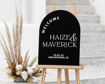 Arched Welcome Sign, Black Acrylic Sign, modern wedding decor, Black Acrylic Wedding Welcome Sign, Shiny Black Acrylic,Ceremony Welcome Sign