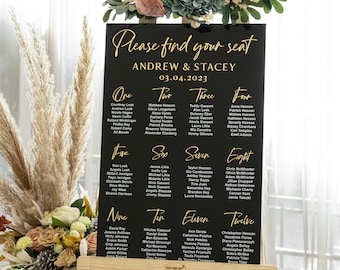 Black Acrylic Seating Chart, Wedding seating chart, wedding seating sign, Please Be Seated Wedding Sign, Wedding Guests Plan