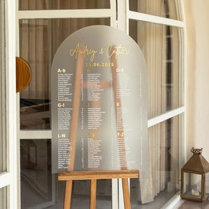 Frosted Acrylic Seating Chart Sign - Arch Wedding Seating Plan - Table plan Chart - Wedding Reception Signage - frosted acrylic wedding sign