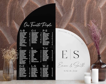 Wedding Signs Bundle - Black Seating Chart - Seating Chart Sign - Wedding Welcome Sign - White Acrylic Signs - Arch Seating Chart