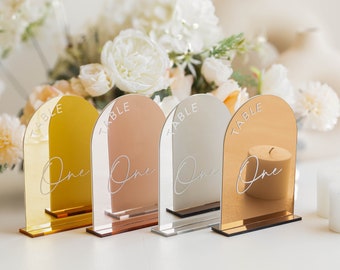 Gold Mirror Acrylic Table Numbers - Wedding Table Signs - Wedding Signage - Wedding Table Decor - Arch Wedding Table Numbers -  Wedding sign