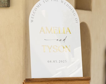 Letrero de bienvenida de boda acrílico con nombres en espejo 3D - Letrero de recepción de boda de lujo - Letrero de bienvenida personalizado - Letreros de boda acrílicos