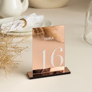 Mirror Rose Gold Acrylic Table Numbers | Wedding Table Numbers | Wedding Table Signs | Table Number Wedding Decoration | Wedding Table Decor