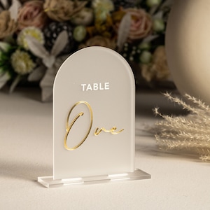 Frosted Arch Acrylic Table Numbers - Frosted Acrylic Sign - Wedding Table Decor - Wedding Signage - Gold Table Numbers , Frosted Numbers