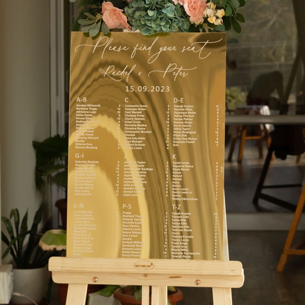 Mirror Gold Acrylic Seating Chart - Please Be Seated Wedding Sign - Wedding Guests Plan - Reception Decor - Please Find Your Seat Sign -