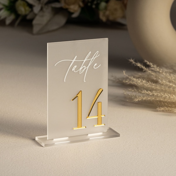 Frosted Acrylic Table Numbers - Frosted Acrylic Sign - Wedding Table Decor - Wedding Signage - Gold Table Numbers , Frosted Table Numbers