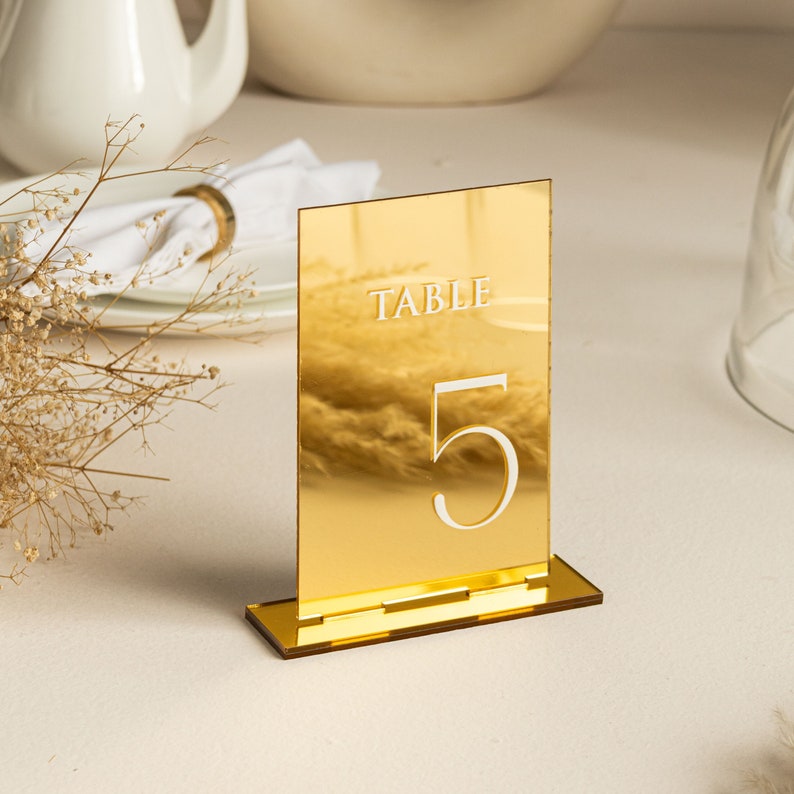 Mirror Gold Acrylic Table Numbers Wedding Table Numbers Etsy