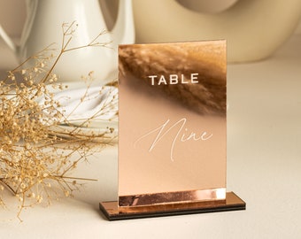 Mirror Rose Gold Acrylic Table Numbers | Wedding Table Numbers | Wedding Table Signs | Table Number Wedding Decoration | Wedding Table Decor