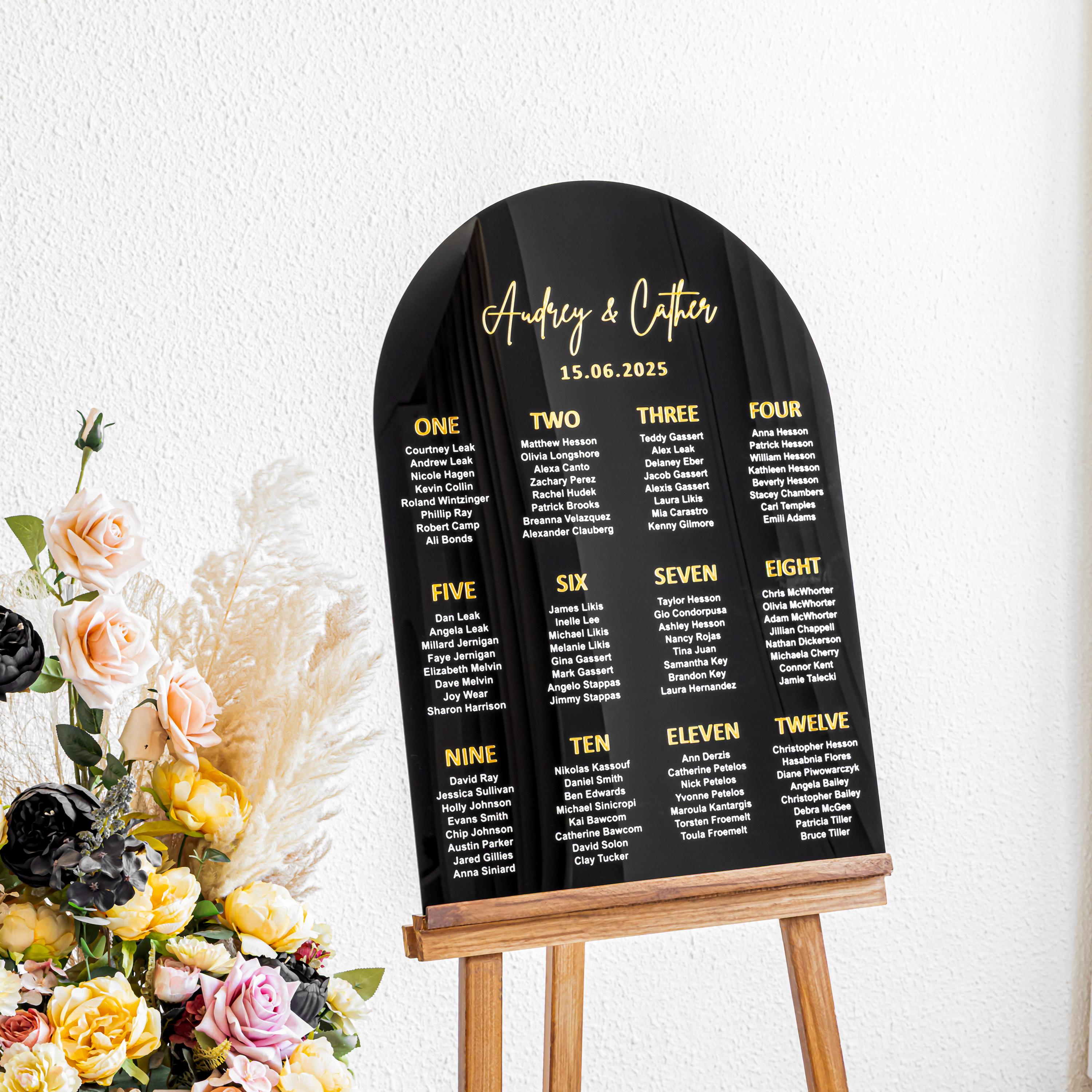 Wedding Seating Chart - Find Your Seat Sign - Table Plan Sign - Please be Seated Sign - Black Acrylic Seating Chart - Wedding Guests Plan