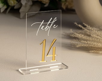 Clear Acrylic Table Numbers - Clear Acrylic Sign - Wedding Table Decor - Wedding Signage - Gold Table Numbers , Frosted Table Numbers