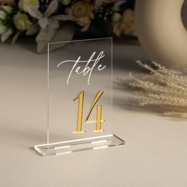 Clear Acrylic Table Numbers - Clear Acrylic Sign - Wedding Table Decor - Wedding Signage - Gold Table Numbers , Frosted Table Numbers