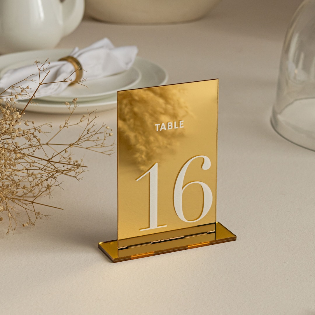 Mirror Gold Acrylic Table Numbers Wedding Table Numbers Etsy