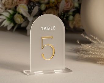 Frosted Arch Acrylic Table Numbers - Frosted Acrylic Sign - Wedding Table Decor - Wedding Signage - Gold Table Numbers , Frosted Numbers