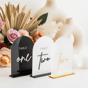 Black Arched Acrylic Table Numbers - Wedding Table Decor - Wedding Signage - Wedding Table Signs - Wedding Stationery - Reception Signs